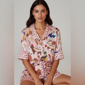 Pink Strawberry Dog Print Home Shorts Two-piece Set